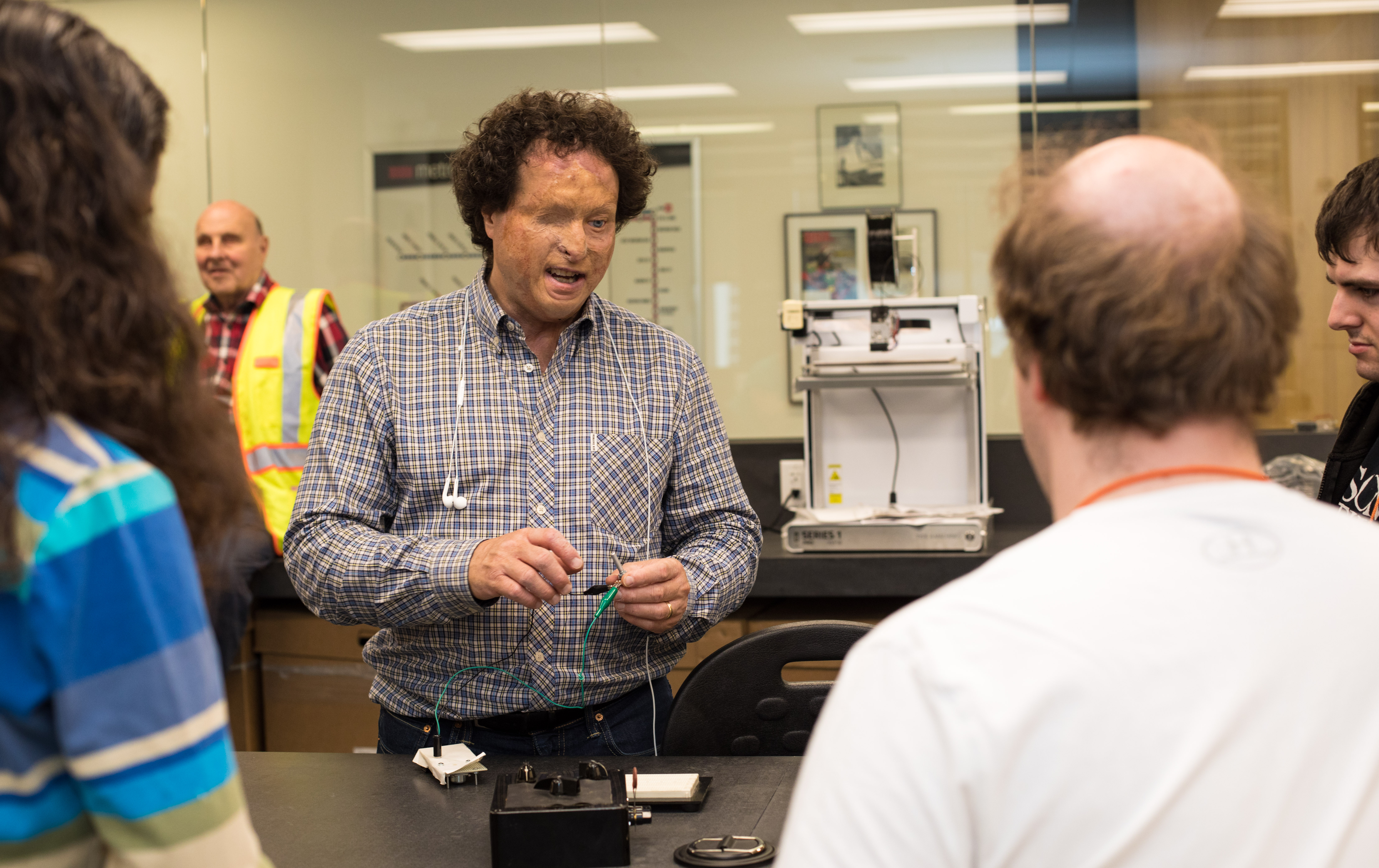 Arduino expert Josh Miele teaches participants about electronics in the Toyota Innovation Lab at LightHouse.