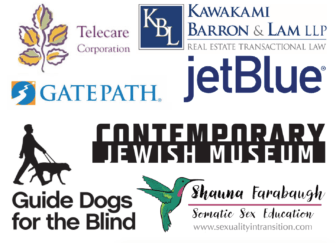 Sponsor Logos: Telecare, Barron & Lam LLP, Gatepath, JetBlue, Guide Dogs for the Blind, Contemporary Jewish Museum, Shauna Farabaugh Somatic Sex Education