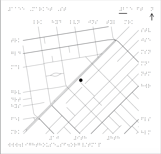 image 2: a TMAP of the neighborhood around 1155 Market Street, marked by braille labels
