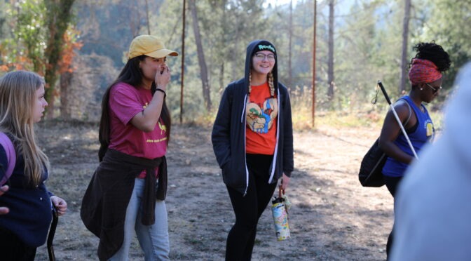 LightHouse Youth and staff explore the redwoods of Enchanted Hills Camp at a previous Sensing the Seasons