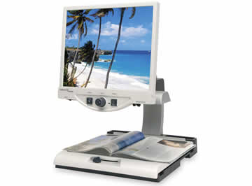 A desktop electronic magnifier.