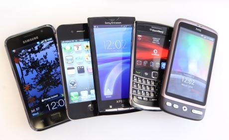an array of smartphones